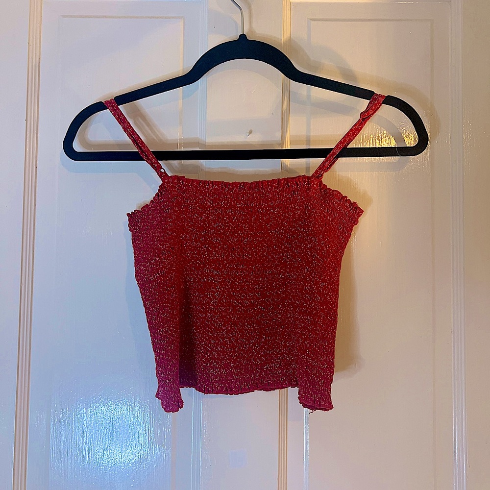 Brandy Melville/John Galt Red Smocked Floral Tank Top
